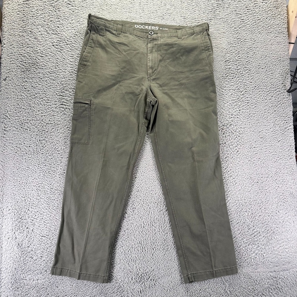 Dockers D3 Pant Mens 40x32 Green Cotton Cargo Straight Leg Workwear Utility
